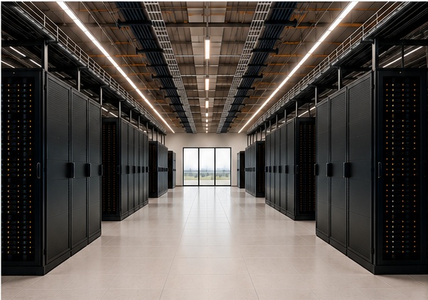 Datacenter med teknisk infrastruktur